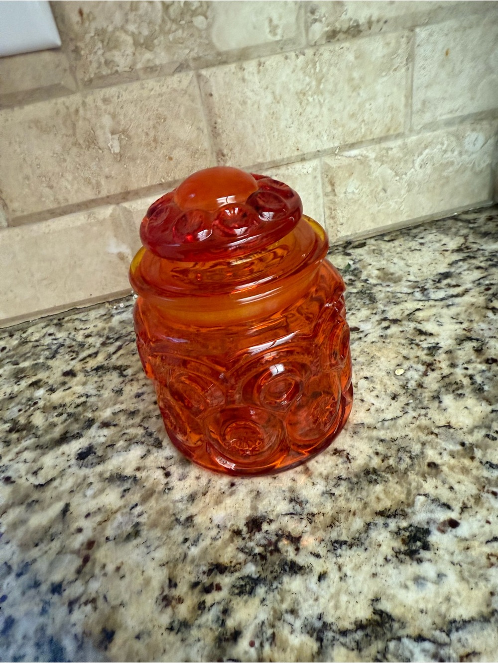 Orange Glass Storage Jar with Lid - Decorative Kitchen Canister - Picture 4 of 7